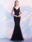 Vestidos de fiesta largos de sirena con cuentas de encaje negro, vestidos de fiesta de noche, 12320