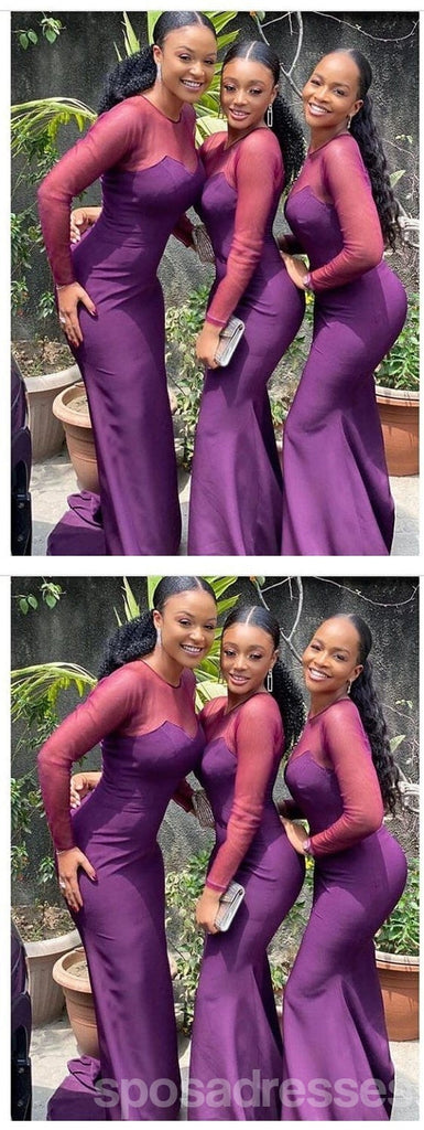 Purple Mermaid Jewel Long Sleeves Cheap Bridesmaid Dresses Online,WG1567