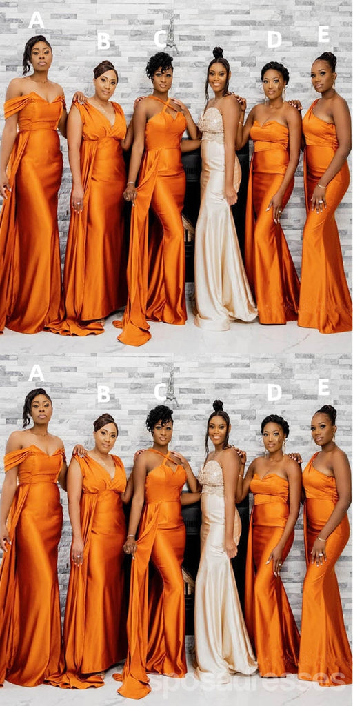 Mismatched Burnt Orange Mermaid Cheap Long Bridesmaid Dresses,WG1451