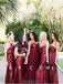 Vestidos de dama de honor largos personalizados de lentejuelas rojo oscuro mal combinados, WG223