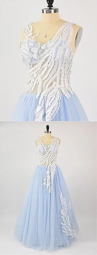 Azul pálido ver a través de encaje barato largo vestidos de fiesta de noche, barato personalizado dulce 16 vestidos, 18518