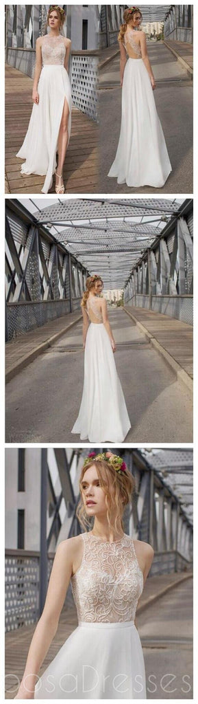 Schöne Weiße Seite Split Prom Kleid, Hinten Offen Charmante Brautjungfer Kleider, WD0190