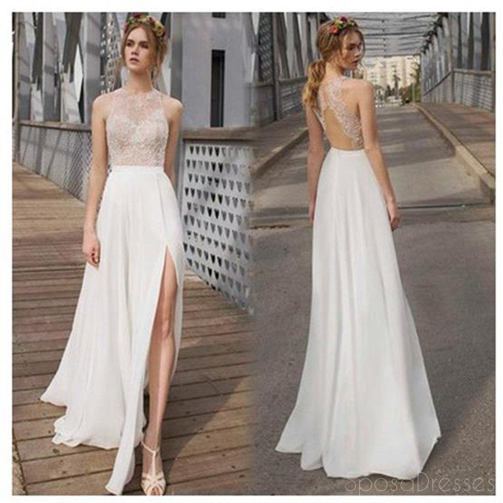 Schöne Weiße Seite Split Prom Kleid, Hinten Offen Charmante Brautjungfer Kleider, WD0190