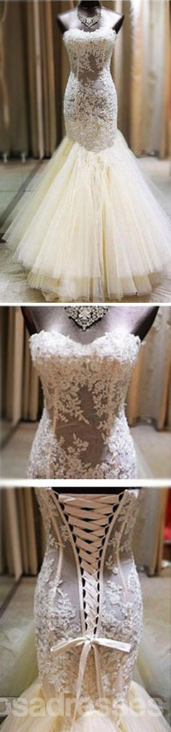 Sexy Ivory Lace Sweetheart See Through Mermaid Tulle Wedding Party Dresses, WD0051