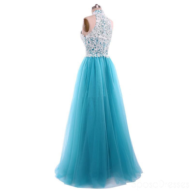 Turquoise Tulle Lace A line Evening Prom Dresses, Popular Unique Party Prom Dress, Custom Long Prom Dresses, Cheap Formal Prom Dresses, 17175