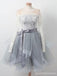 Long Sleeves Lace Grey Short Cheap Homecoming Dresses Online, CM576