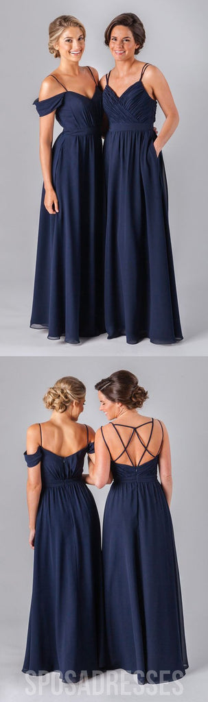 Diferentes estilos diferentes Gasa Azul marino Hasta el suelo Una línea Formal Vestidos de dama de honor baratos y atractivos, WG52