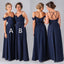Différente mousseline de soie de styles mal assortie longueur du plancher bleu marine une ligne robes de demoiselle d'honneur sexy bon marché formelles, WG52