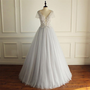 Sexy See Through A line Beaded Gray Long Evening Prom Dresses, Popular Cheap Long 2018 Party Prom Dresses, 17223