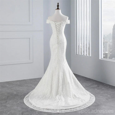 Off Shoulder Lace Mermaid Cheap Wedding Dresses Online, Cheap Bridal Dresses, WD501