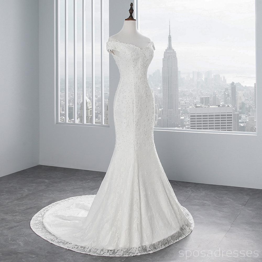 De sirena del cordón del hombro trajes de novia baratos vestidos nupciales en línea, baratos, WD501