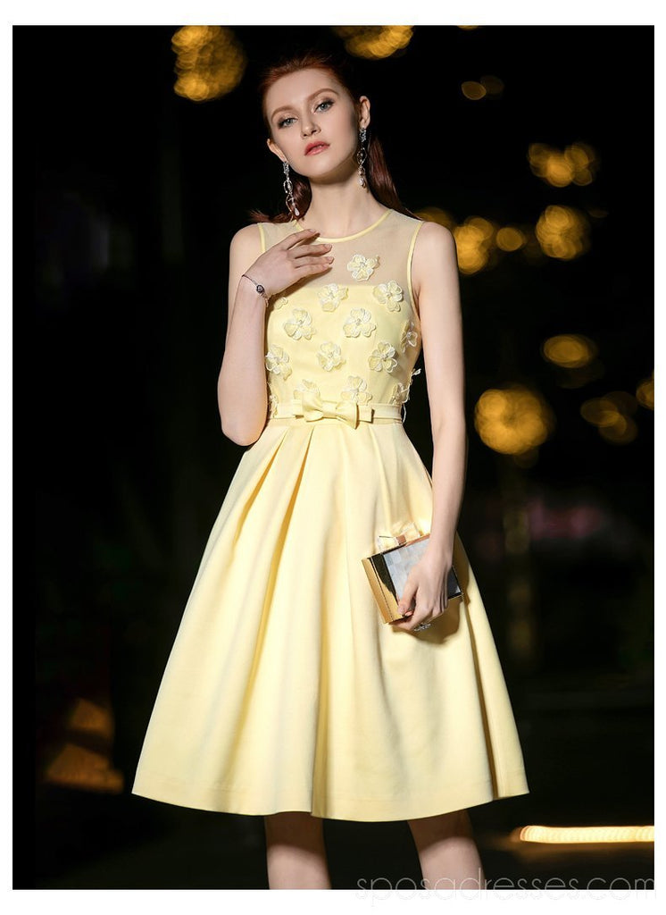 Scoop Pastel Yellow Flower Vestidos de fiesta baratos en línea, vestidos de fiesta cortos baratos, CM780