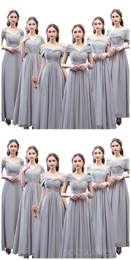 Vestidos de dama de honor baratos de gasa gris hasta el suelo sin coincidencia en línea, WG532