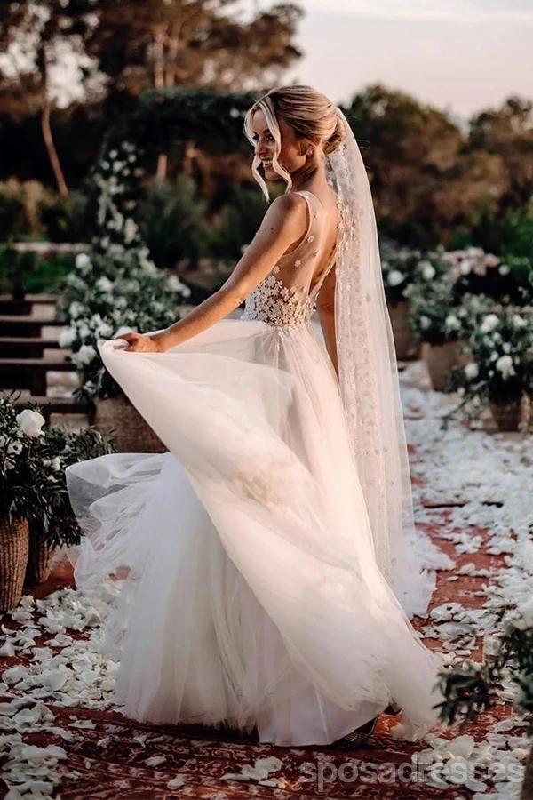 Una línea de vestidos de novia baratos con cuello en V lindos en línea, vestidos de novia baratos, WD613