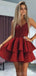 Correas espaguetis Vestidos de fiesta cortos rojos oscuros en línea, vestidos de fiesta cortos baratos, CM842