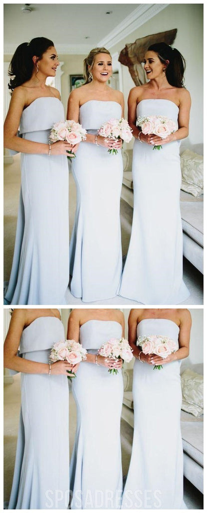 Vestidos de dama de honor largos baratos sin tirantes grises simples en línea, WG205