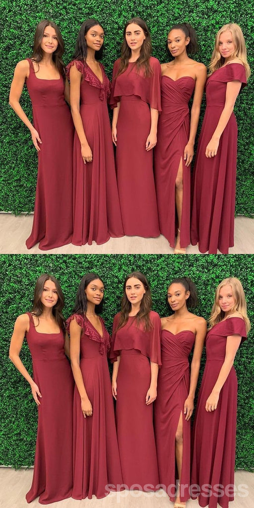 Vestidos de noiva mal combinados Chiffon Dark Red Long Cheap Bridesmaid Online, WG682