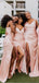 Correas espaguetis Vestidos de dama de honor largos con abertura lateral en línea, Vestidos de damas de honor baratos, WG716