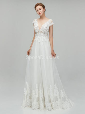 See Through Backless Cap Sleeves Cheap Wedding Dresses Online, Unique Bridal Dresses, WD562