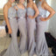 Cuatro estilos de Differnt populares cordón descoordinado sirena atractiva gris vestidos de la dama de honor largos, WG62