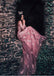 Sexy espalda abierta rosa de manga larga de encaje de noche larga vestidos de baile, 17484