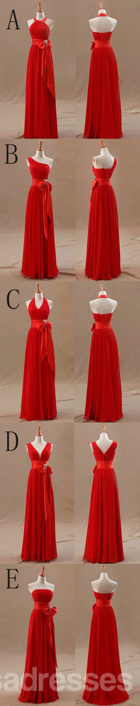 Mismatched Junior Chiffon Red Long A Line Cheap Bridesmaid Dresses with Bow, WG63