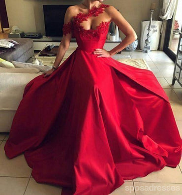 Red A-line One Shoulder Sleeveless Cheap Long Prom Dresses Online,12724