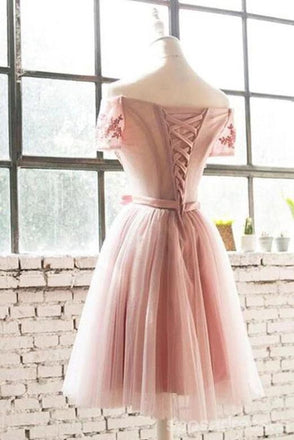Short Sleeves Off Shoulder Blush Pink Cheap Homecoming Dresses Online, Cheap Short Prom Dresses, CM740