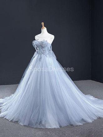 Scoop Grey Beaded Long Evening Prom Dresses, Evening Party Prom Dresses, 12252