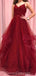Sexy Backless Dark Red A-line vestidos de fiesta de noche de volantes, vestidos de fiesta de la noche, 12194