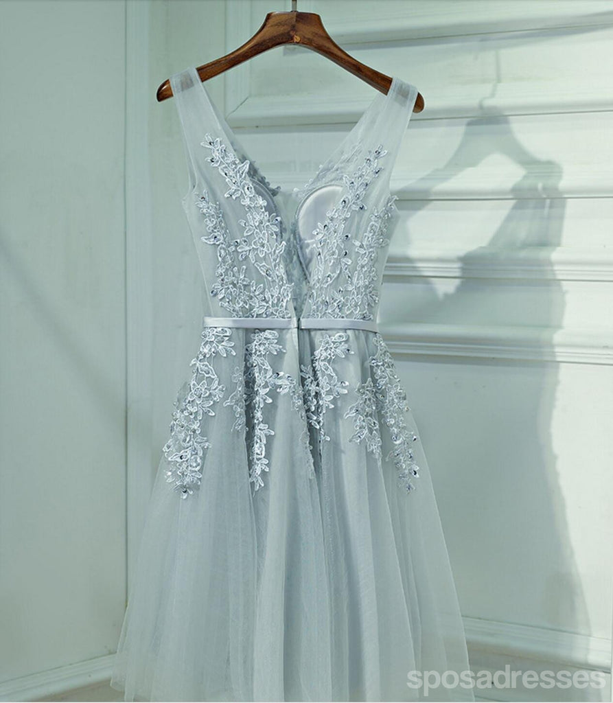 Lindo Encaje Gris Escote en v Corto Regreso a casa vestidos de fiesta, Vestidos Asequibles Corsé de nuevo de Fiesta Corto vestidos de fiesta, Vestidos Perfectos Vestidos de Regreso a casa, CM247