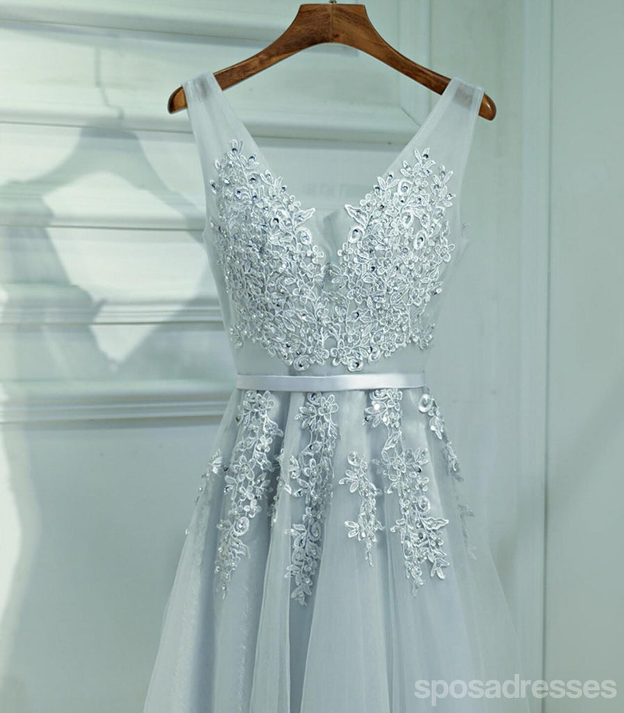 Lindo Encaje Gris Escote en v Corto Regreso a casa vestidos de fiesta, Vestidos Asequibles Corsé de nuevo de Fiesta Corto vestidos de fiesta, Vestidos Perfectos Vestidos de Regreso a casa, CM247