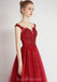 Mangas casquillo lentejuelas con cuentas rojas una línea de vestidos de fiesta largos de noche, vestidos de fiesta de noche, 12326