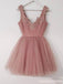 Dusty Pink V Neck Lace Vestidos cortos de regreso a casa baratos en línea, CM594