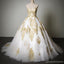Cordón de oro del amor clásico popular barato vestidos de la fiesta de bodas del tul blancos, WD0071