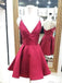 Vestidos de regreso a casa baratos y elegantes con cuello en V rojo y elegante en línea, CM596