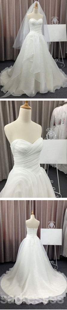 Simple Elegant Sweetheart White Chiffon Wedding Party Dresses, Cheap Bridal Gown, WD0077