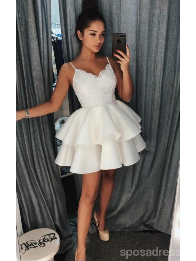 Ivory Spaghetti Straps Lace Cheap Short Homecoming Dresses Online, CM602