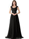 Cap manga encaje con cuentas ver a través de gasa negro vestidos de dama de honor largos en línea, WG286