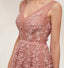 Polvoriento Pink V Cuello Encajes Beaded Long Evening Prom Vestidos, Barato Custom Sweet 16 Vestidos, 18521