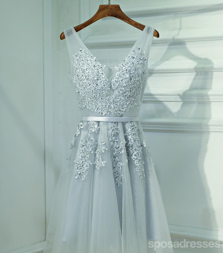 Lindo Encaje Gris Escote en v Corto Regreso a casa vestidos de fiesta, Vestidos Asequibles Corsé de nuevo de Fiesta Corto vestidos de fiesta, Vestidos Perfectos Vestidos de Regreso a casa, CM247