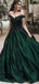 Off Shoulder Dark Green A-line Long Evening Prom Dresses, Cheap Sweet 16 Dresses, 18366