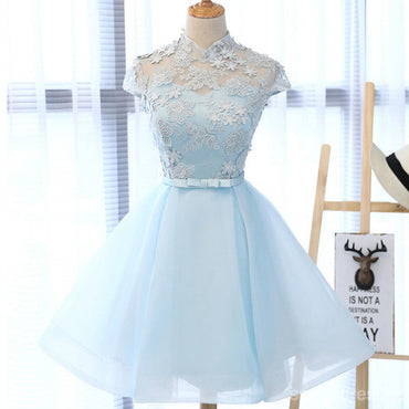 Cuello alto con Luz Azul Lindo de Regreso a casa vestidos de fiesta, Vestidos Asequibles, Dulce 16, Vestidos, CM331