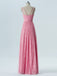 V cuello de encaje rosa vestidos de dama de honor largos baratos en línea, WG288