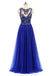 Royal Azul de Encaje con Cuentas de Ver a Través de Gasa vestido de Noche Largos vestidos de fiesta, Vestidos 17530