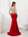 Mangas largas rojas ver a través de la espalda cuentas sirena vestidos de fiesta de fiesta, vestidos de fiesta de la noche, 12082