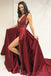 Vestidos de fiesta de noche baratos con escote en V y escote en V sexy rojo oscuro, 17498