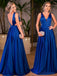 Royal Blue Backless V Neck A line Vestidos de fiesta largos de noche personalizados, 17433