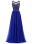 Royal Azul de Encaje con Cuentas de Ver a Través de Gasa vestido de Noche Largos vestidos de fiesta, Vestidos 17530