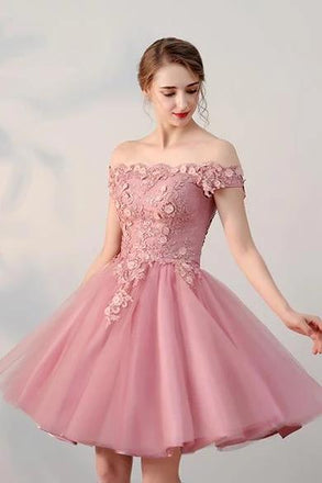 Off Shoulder Dusty Pink Cheap Homecoming Dresses Online, Cheap Short Prom Dresses, CM742